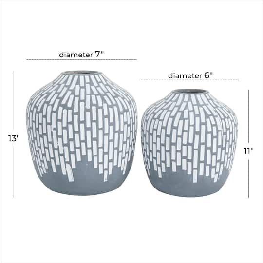Set of 2 Grey Ceramic Modern Vases, 7" x 13" x 6"